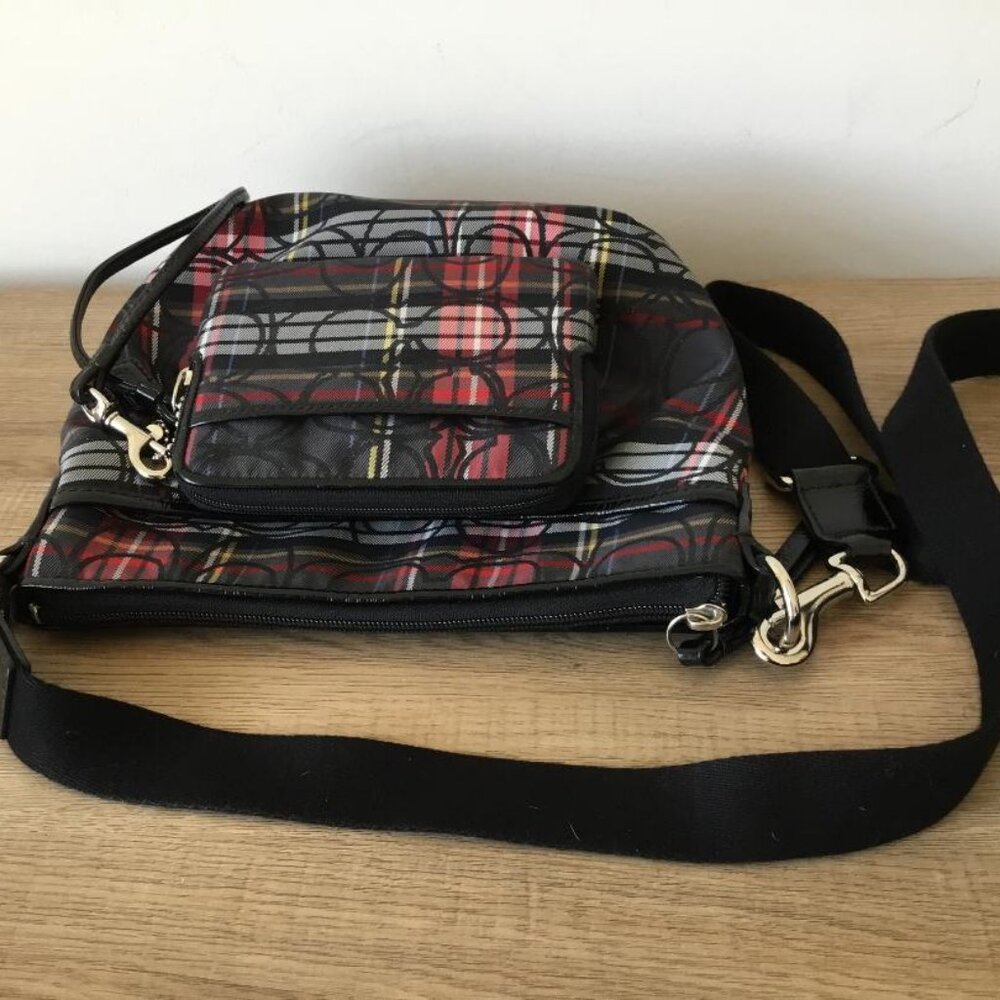 Vintage Y2K Coach Poppy Tartan Plaid Red/Black Crossbody Bag & Matching Wristlet - Picture 7 of 10